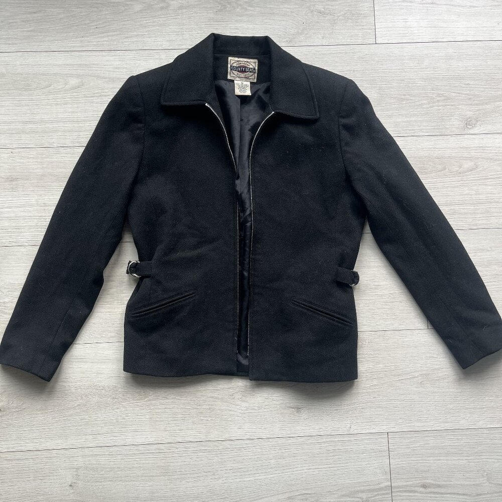 Vintage County Seat Black Wool Zip Jacket – M
